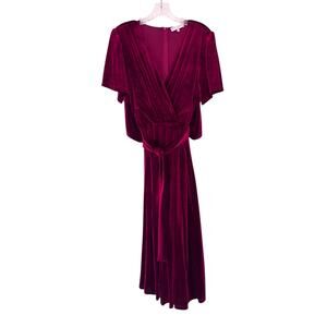 Ivy City Co. Red Holiday Christmas Party Festive Velvet Midi Dress Medium